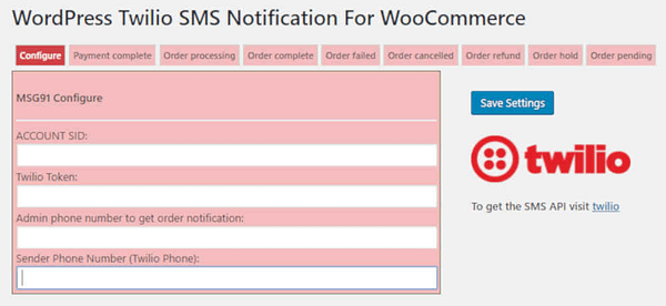 Woocommerce Twilio SMS notifications 02