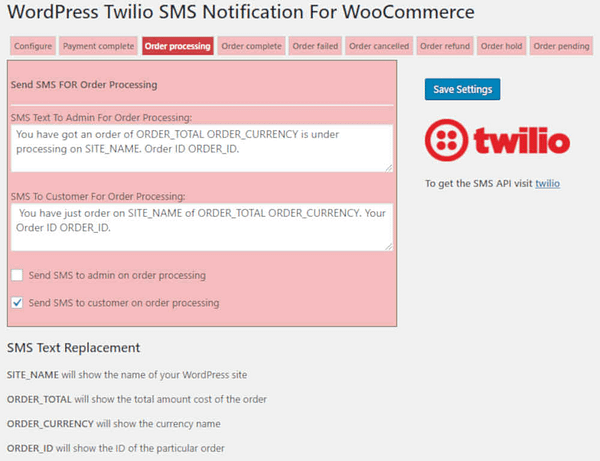 Woocommerce Twilio SMS notifications 04